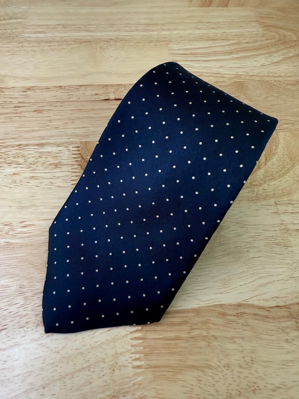 Burnham & Wright Men's Neck Tie Navy Blue w White Polka Dots JL